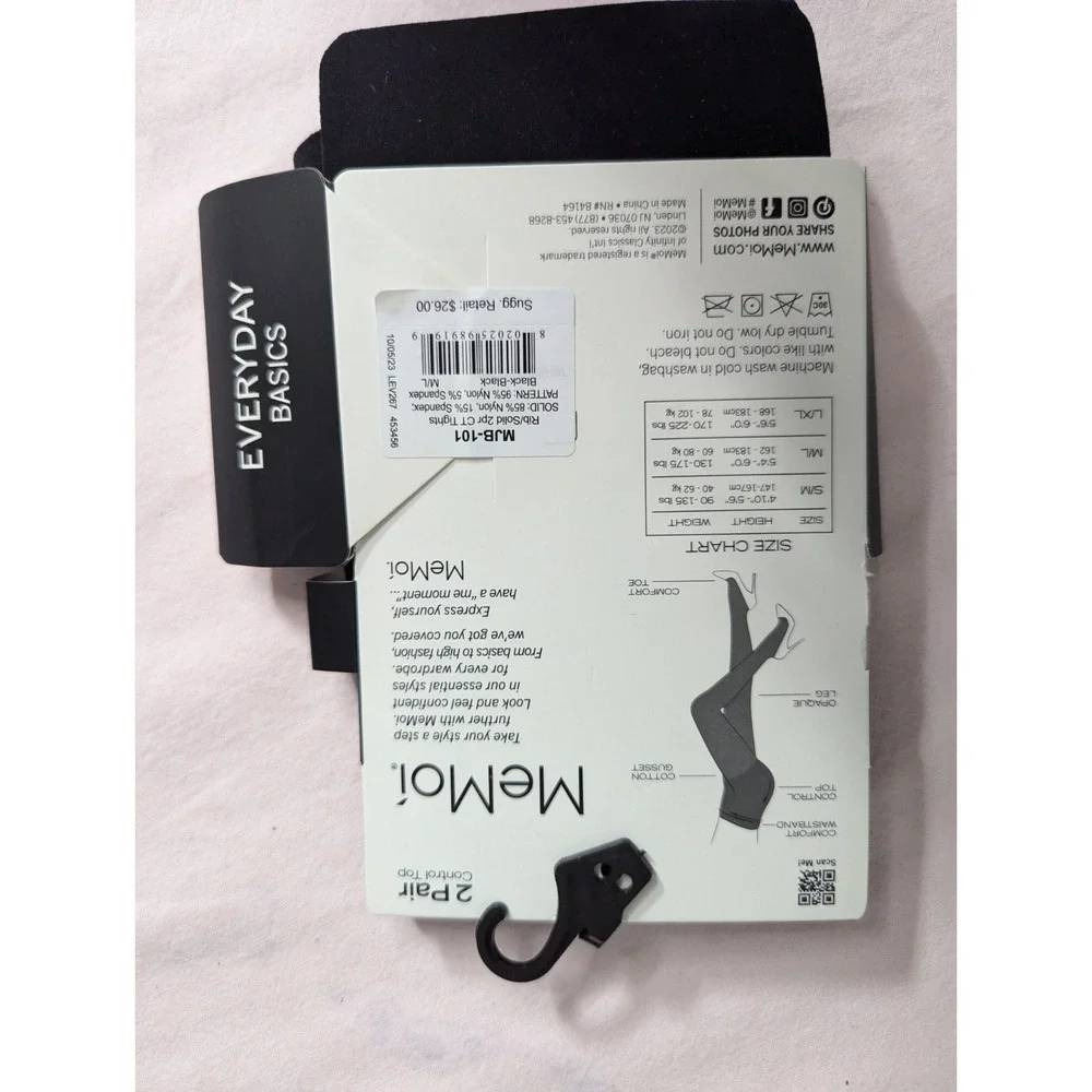 1 Pair MeMoi Control Top‎ Black opaque tights womens M/L NEW